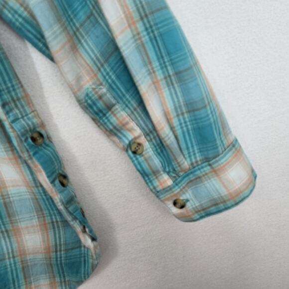 Ariat Real Billie Ray Shirt M Turquoise Plaid Button Down Relaxed Long Sleeve - Picture 7 of 14